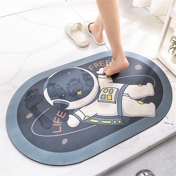 Cute Astronaut Floor Mats Super Absorbent Bathroom Rug Non-Slip Living Room Carpet Easy To Clean Doormat Kitchen Area Rugs 220504