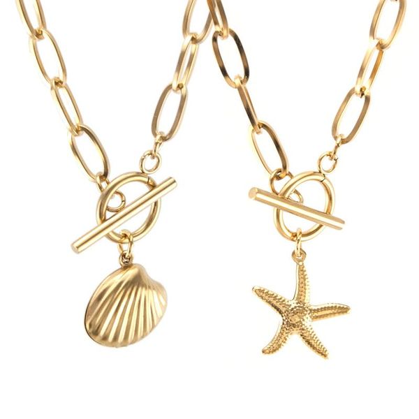 Pendant Necklaces Starfish Shell Necklace Stainless Steel For Women Gold-Silver Color Metal Toggle Chain Choker Beach Jewelry