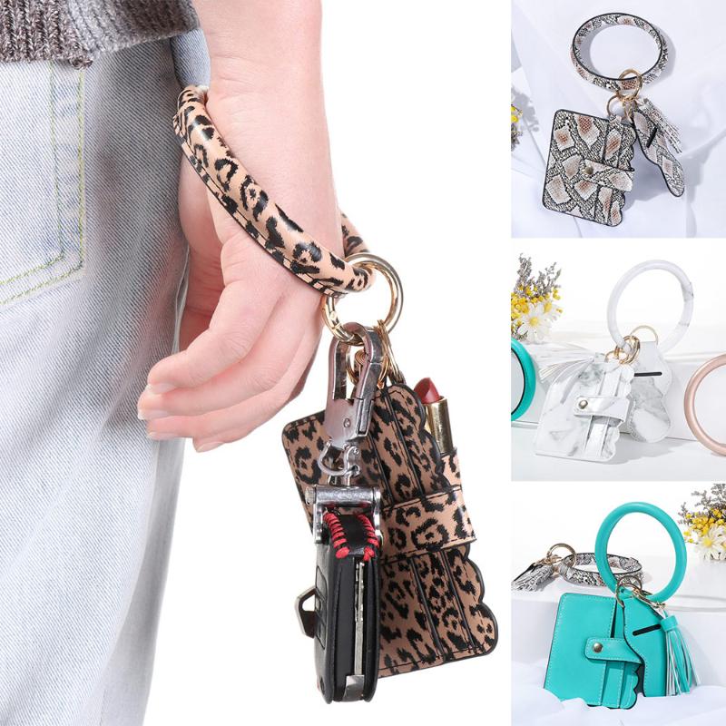 Keychains Wristlet PU Leather Card Lipstick Bag Keychain Wallet Car Key Holder Tassel Pendant O-ring Multiful Bracelet Women Fashion
