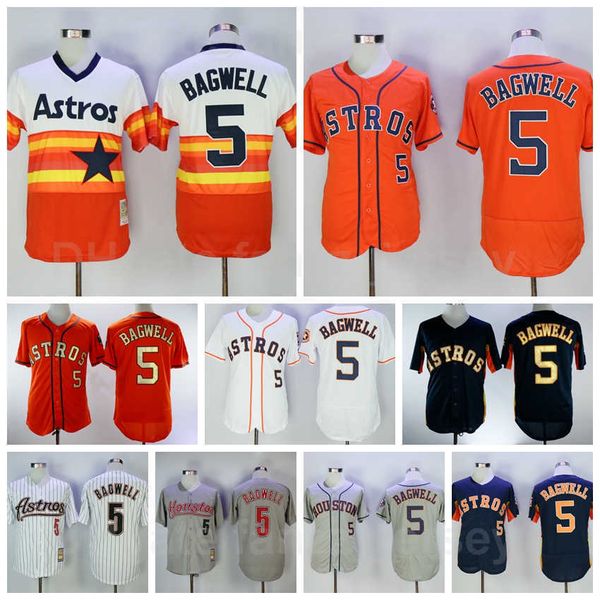 Retire Baseball 5 Jeff Bagwell Jerseys Vintage Flexbase Cool Base Pullover Pinstripe Orange White Grey Navy Blue Stitched And Sewn On Retro