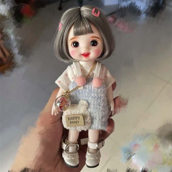 17CM Mini Cute BJD Dolls Fashion Clothes Suit Princess Makeup Joints Movable Bebe Reborn Accessories 16CM 1-8 Doll for Girls Toy 220505