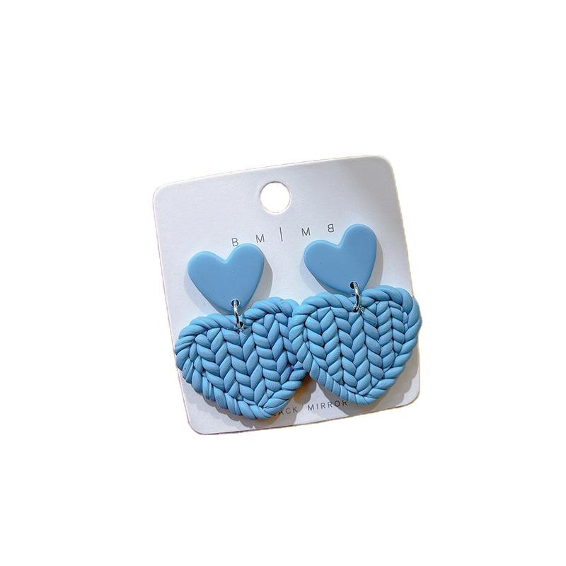 Dangle & Chandelier Green Blue Love Heart For Women Girls Woven Braided Knitted Pattern Soft Pink Summer Ins Clay EarringDangle