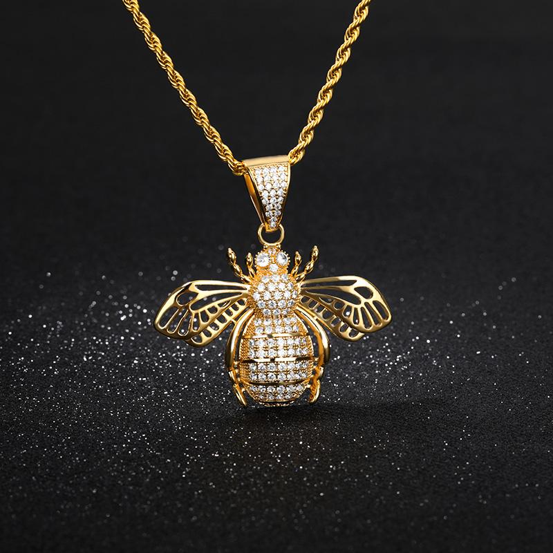 Pendant Necklaces Hip Hop Jewelry Fashion Crystal Zircon Cute Bee Necklace Men Gold Plating Color Chain Choker Gnat Honey For Women And MenP