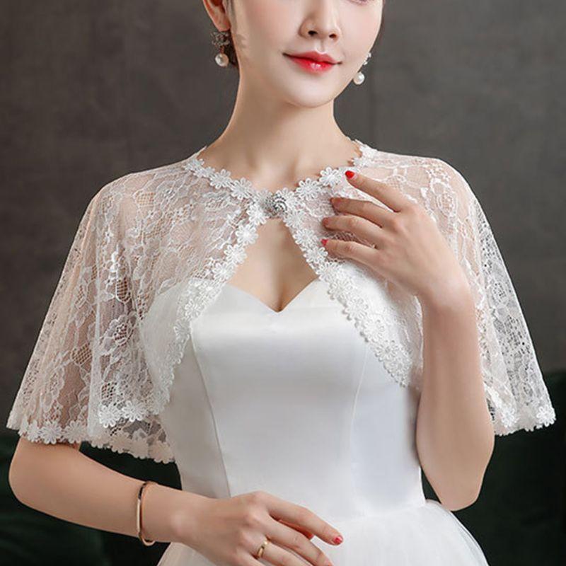 Scarves Women Bridal Wedding Floral Lace Wrap Shawl Perspective Embroidery Prom Bolero Shrug Rhinestone Buckle Open Front Stole CapeScarves