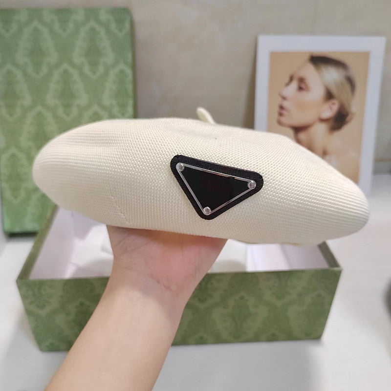 Designer Berets Fashion Womens Navy Cap Letter Printing Knitting Caps High Quality Autumn Winter PU Leather Hat All-match Solid 10Colors P066
