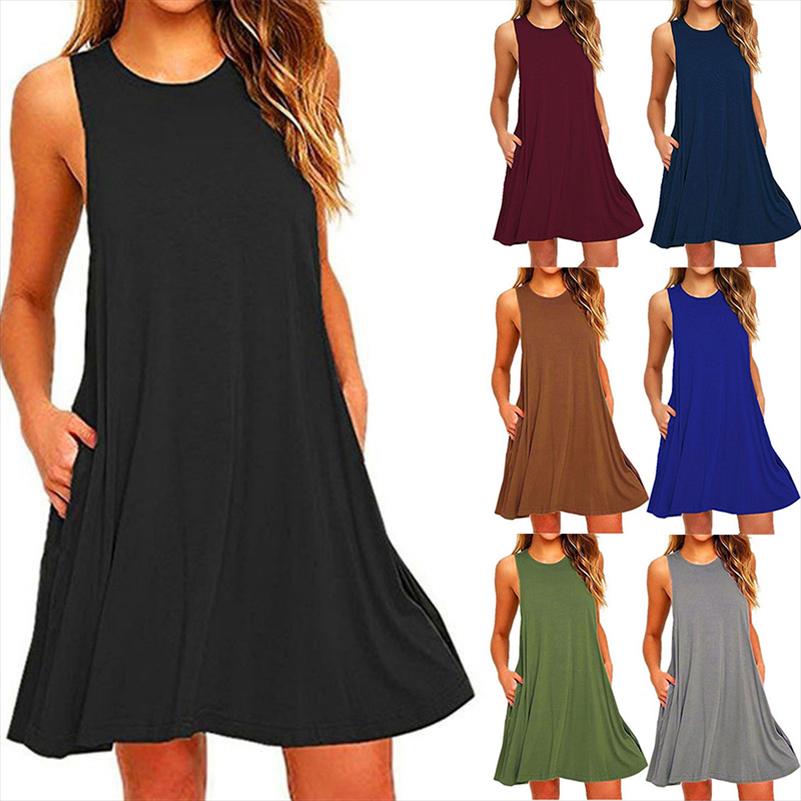 Womens Summer Casual Dress Swing T-shirt Dresses Beach Cover Up With Pockets Fashion Loose