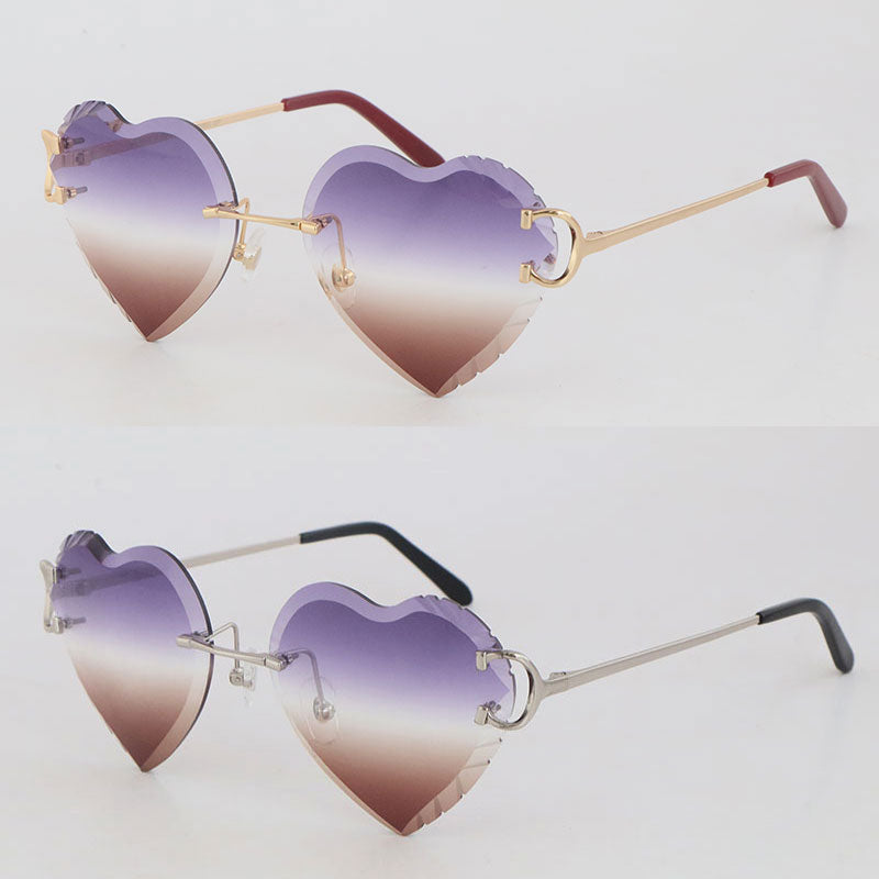 Wholesale Selling C Decoration Wire Frame Sunglasses Women Rimless UV400 Luxury Diamond Cut Men Design glasses Outdoors Mirrored Summer Outdoor Trav