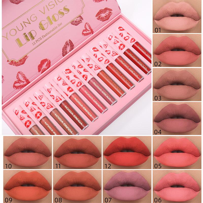 Lip Gloss Colors-Set Matte Velvet Tint Combo Natural Moisturizing Liquid Lipstick Long Lasting Beauty Fashion CosmeticLip