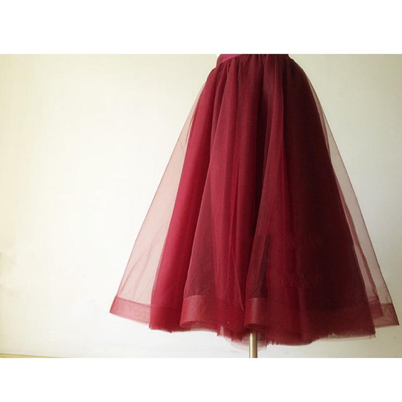 Skirts Faldas Mujer Burgundy Length Tulle With Organza Edge Satin Zipper Waistband Christmas Skirt Women Female Custom MadeSkirtsSkirts