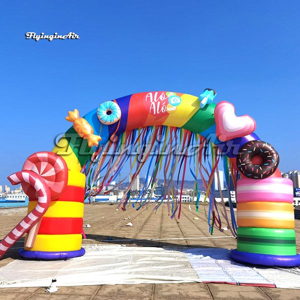 Advertising Inflatable Rainbow Arch 7m Airblown Colorful Candy Archway With Sweets For Outdoor Park Event