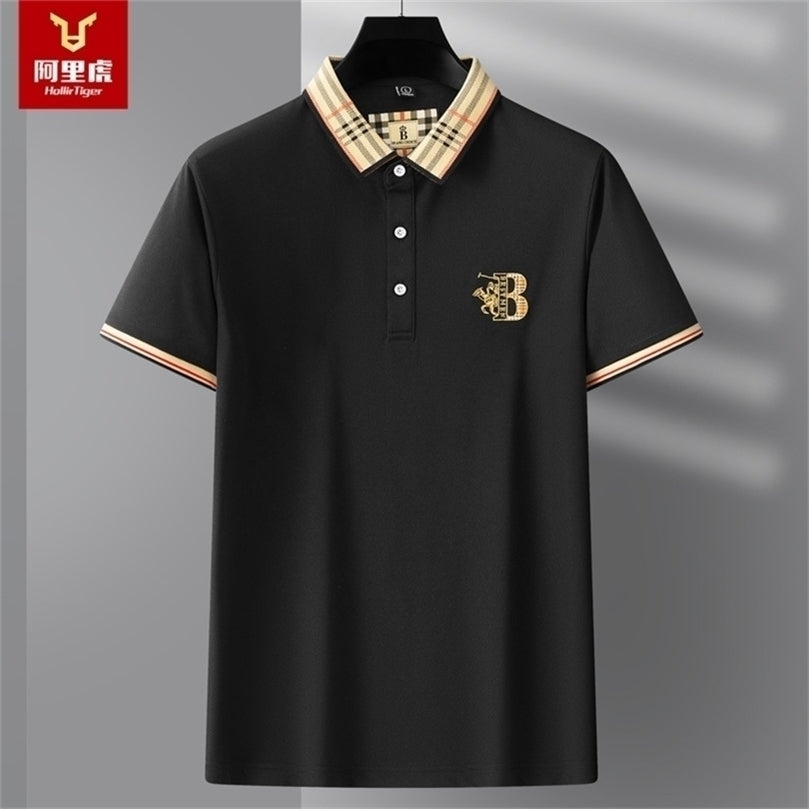 Mens Summer t shirtSpot Embroidery Solid Color Shortsleeved Casual Fashion Business Polo Shirt 220615