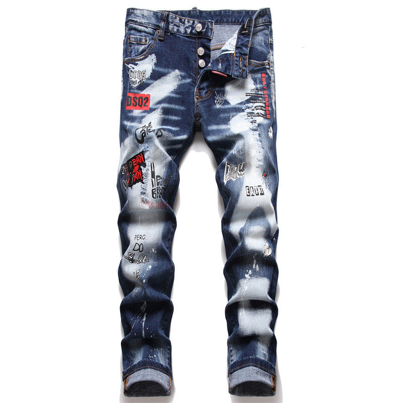 dsq2 Italy dsq brand men jeans pant slim letter Moto & Biker jeans pants blue hip hop hole summer style