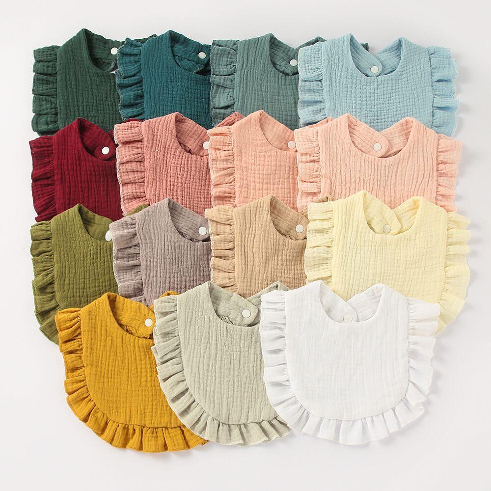 INS Simple baby bibs 100% cotton Solid Color Ruffles Design Girl Infants Baby Feeding Bib 15 Colors