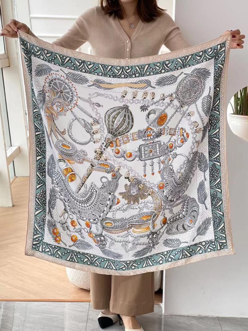 Scarves Natural Mulberry Scarf Hand Rolled Edges 90cm Spring 100% Silk Head Egyptian Scepter Print Square Wraps ShawlScarves