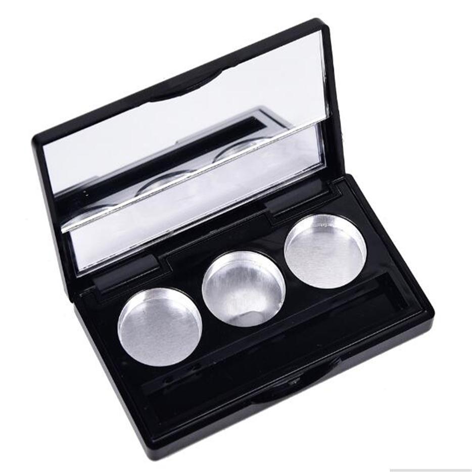 DIY Black 3 Round Eye Shadow Lipstick Cosmetic Empty Makeup Box Grid Packing Case Palette271V