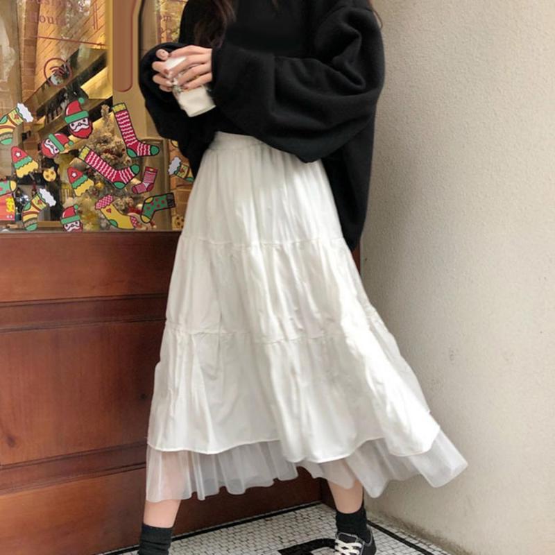 Skirts Boho Long For Women Harajuku Korean Style White Black Maxi Skirt Teenagers High Waist School SkirtsSkirts