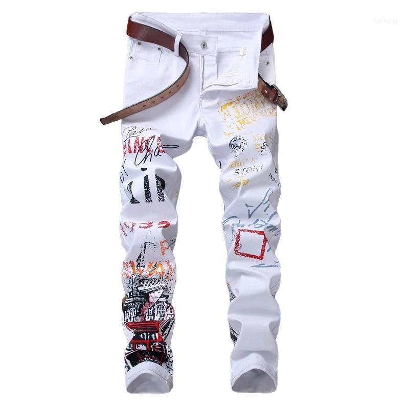 European-Style Digital Print Men Jeans Slim Fashionable Trousers Stretch Pants Small Feet Casual High Quality Denim