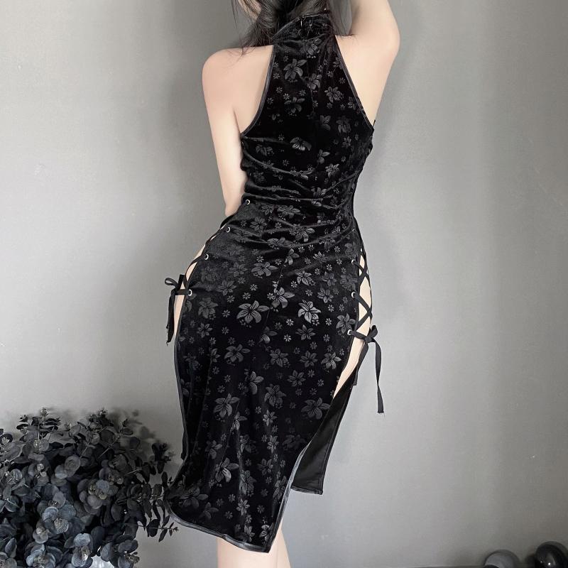 Women&#039;s Sleepwear Kinky Lingerie For Women Leather Rhinestone Set Satin Chemise Long Yellow Front Cross Side Buckle WirelessWomen&#039;s