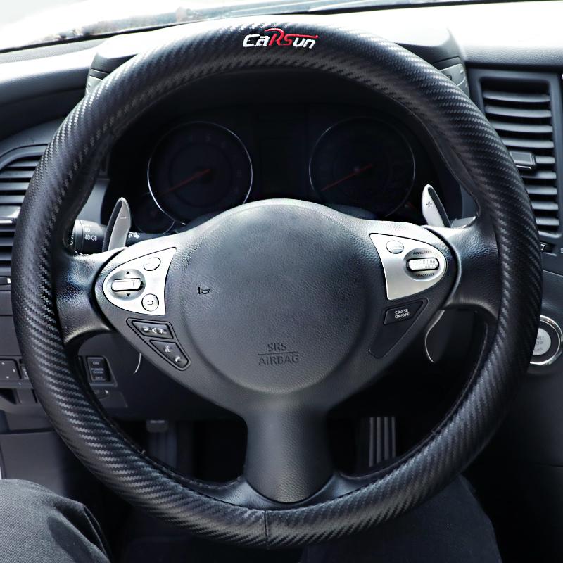 Steering Wheel Covers Cover 37-38cm Carbon Fiber Leather Black Car Interior Non-Slip Wear-Resistant Universal AccessoriesSteering