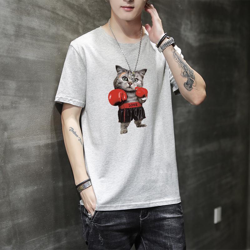 Men&#039;s T-Shirts Men Clothing Short Sleeve Mens Summer Casual T Shirts Boxing Cat Print Man Cotton Tops Tees Size M-4XLMen&#039;s