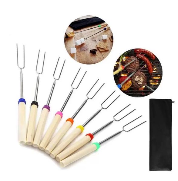 Kitchen Tools 32Inch Barbecue Fork Stainless Steel Marshmallow Roasting Stick Telescoping Smores Skewer For Hot Dog BBQ Picnic Camping