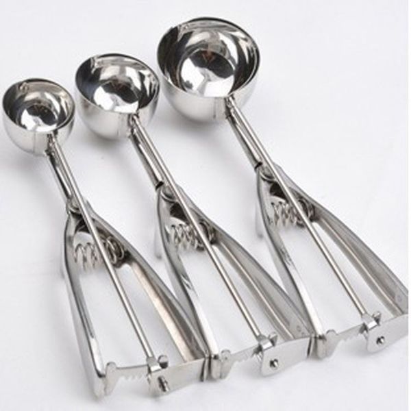 3 Size Ice Cream Scoop Trigger Metal Cookie Spoon Melon Baller Stainless Steel Dough Scooper 220509