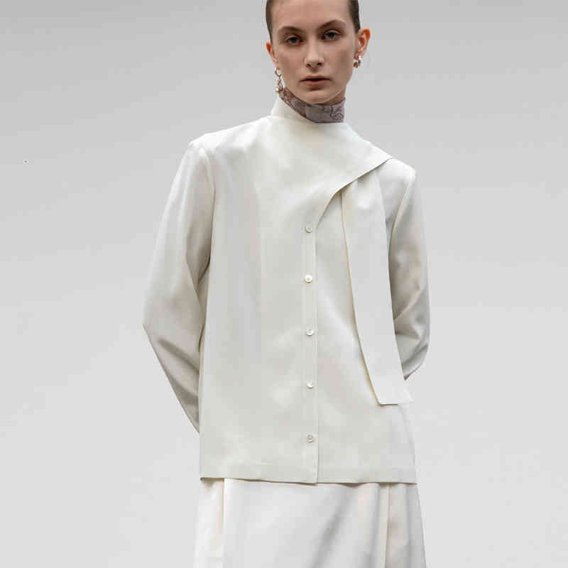 Women&#039;s Blouses & Shirts LOW CLASSIC Spring Fashion Women Tie Front Stone Oversize Shirt Korean Design Long Sleeve Blouse Brand Scarf Collar 2M