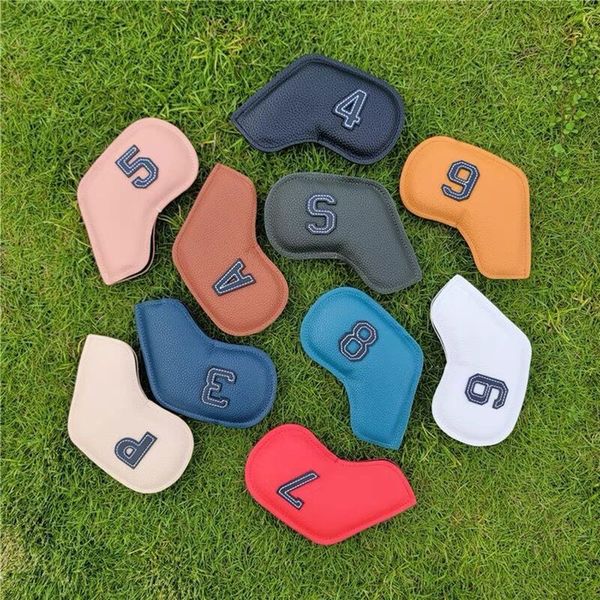 10pcs-set Golf Iron Head Cover PU Leather Golf Club Head Cover Number 4-9 ASPX Wedge Cover Sport Training Equipment Accessories CX220516