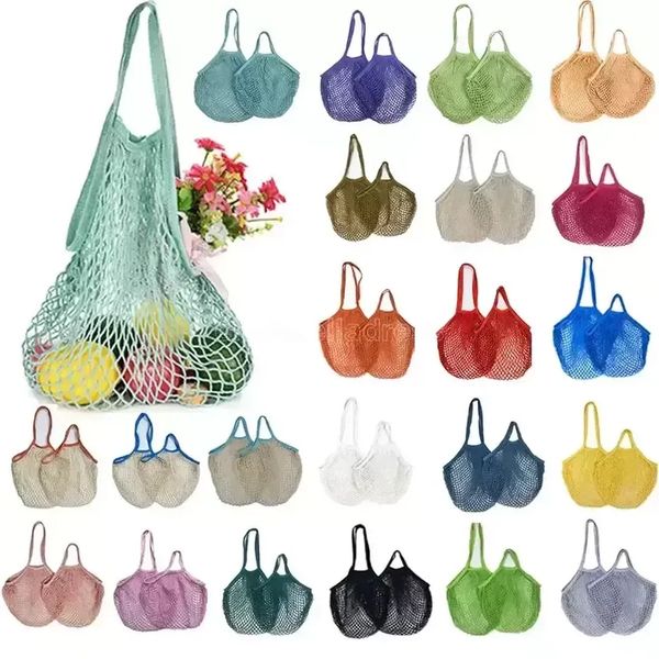 Washable Mesh Bags Reusable Cotton Grocery Net String Shopping Bag Eco Market Tote for Fruit Vegetable Portable Short and Long Handles 0522