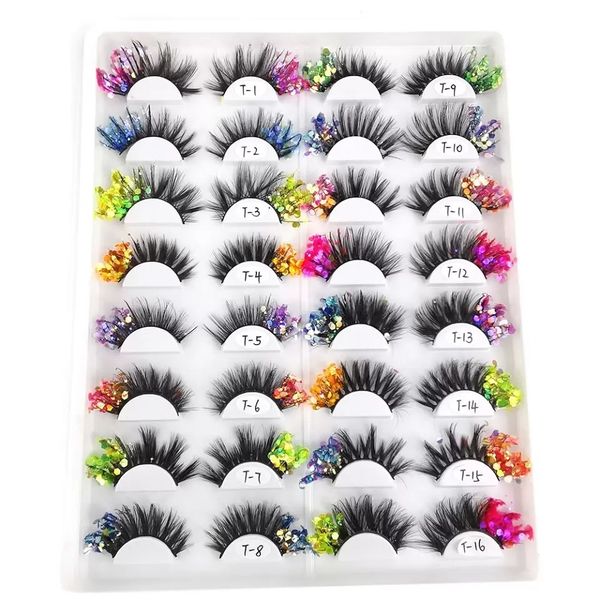 Eyelashes eyelash lash 3d mink lashes color eye tail natural stage makeup glitter powder sequins fluorescent thick exaggerated European and