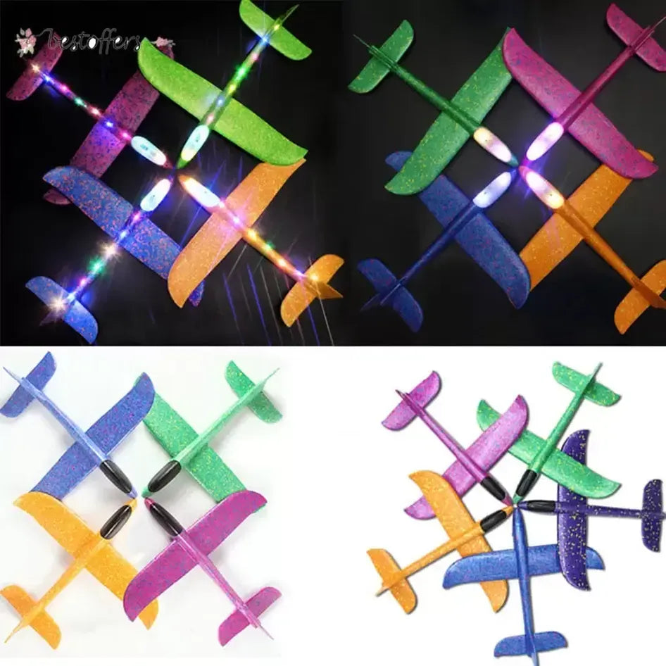 DIY Hand Throw LED Lighting Up Flying Glider Plane Toys Foam Airplane Model Outdoor Games Flash Luminous Toys For Children sxmy24