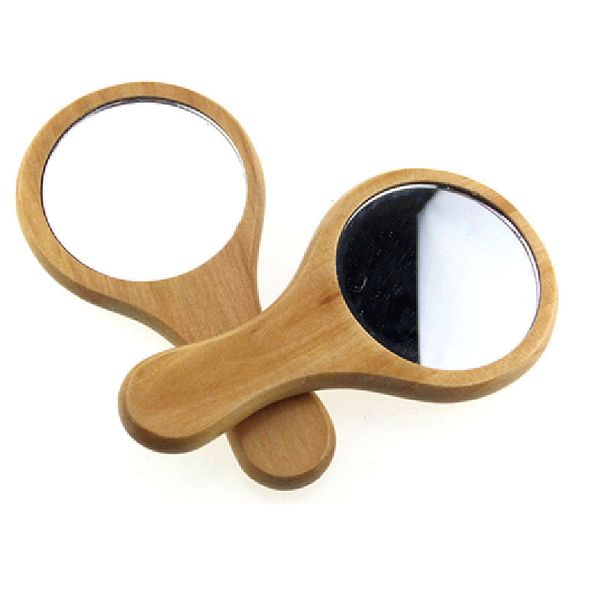 Natural Wooden Hand Mirror Vintage Portable Compact Makeup Hand Held Mirror Wedding Party Favor Mirror DH8474