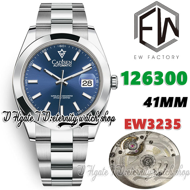 EWF V3 ew126300 Cal.3235 EW3235 Automatic Mens Watch 41MM Blue Dial Stick Markers 904L Stainless Steel Bracelet With Same Serial Warranty Card Super
