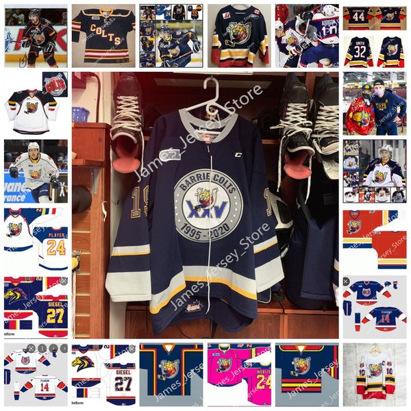 Custom OHL Barrie Colts Stitched Hockey Jersey 55 Brandt Clarke 11 Ethan Cardwell 72 Nathan Allensen 16 Anthony Tabak 53 Beau Jelsma 41 Evan