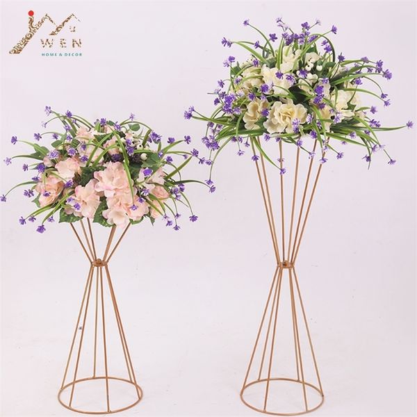 70CM50CM Flower Vases Gold White Flower Stands Metal Road Lead Wedding Centerpiece Flowers Rack For Event Party Decoration 220527