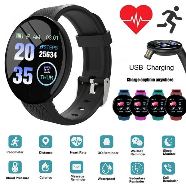 Sport Fiess Smart Watch with Call Vibration Reminder Message Push Heart Rate Blood Pressure Monitoring Wearable Wristwatch D18