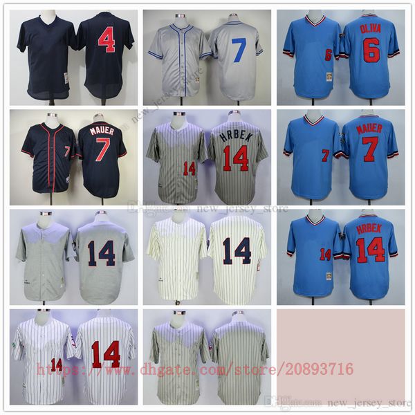 Movie Vintage Baseball Jerseys Wears Stitched 14 KentHrbek 7 JoeMauer 4 NavyBlue 6 TonyOliva All Stitched Name Number Away Breathable High Q