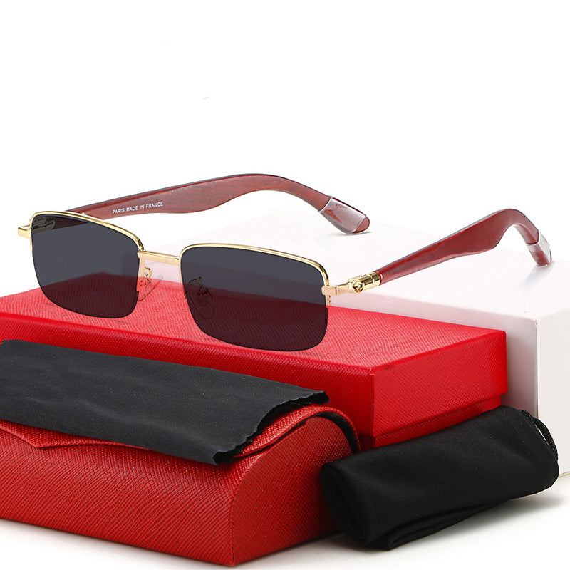 Luxury Carti men&#039;s sunglasses metal half frame small square Sunglass wooden legs classic optical mirror designer women&#039;s log Sunglasses wi