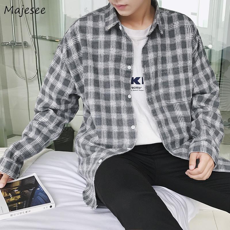 Men&#039;s Casual Shirts Plaid Men Simple Large Size M-3XL All-match Classic Retro Japan Style Streetwear Loose Blouses Turn-down Collar SpringMe