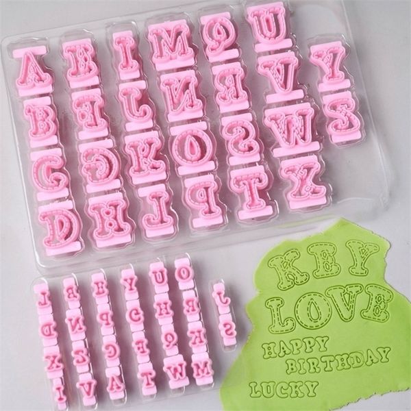 26pcsset Alphabet Cake Molds s Sugar Paste Letter Cookies Cutter Words Press Stamp Baking Embossing Mould for Home DIY 220701