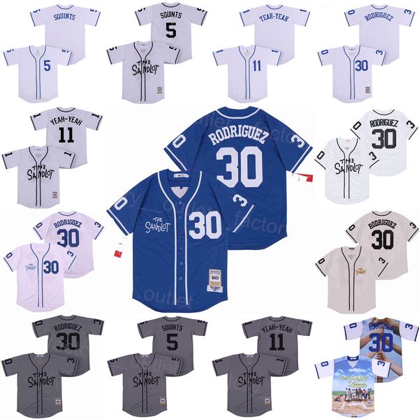Men Moive Baseball Kooy Benny The Jet 30 Rodriguez Jersey The Sandlot 5 Michael Squints 11 Alan Yeah-Yeah All Stitched White Grey Blue Color
