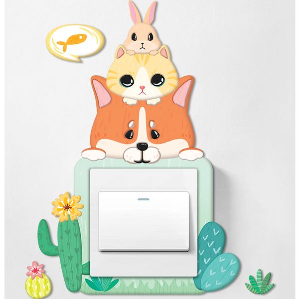 3d light switch sticker wall single switch cover cartoon room decor cartoon wall decal decor