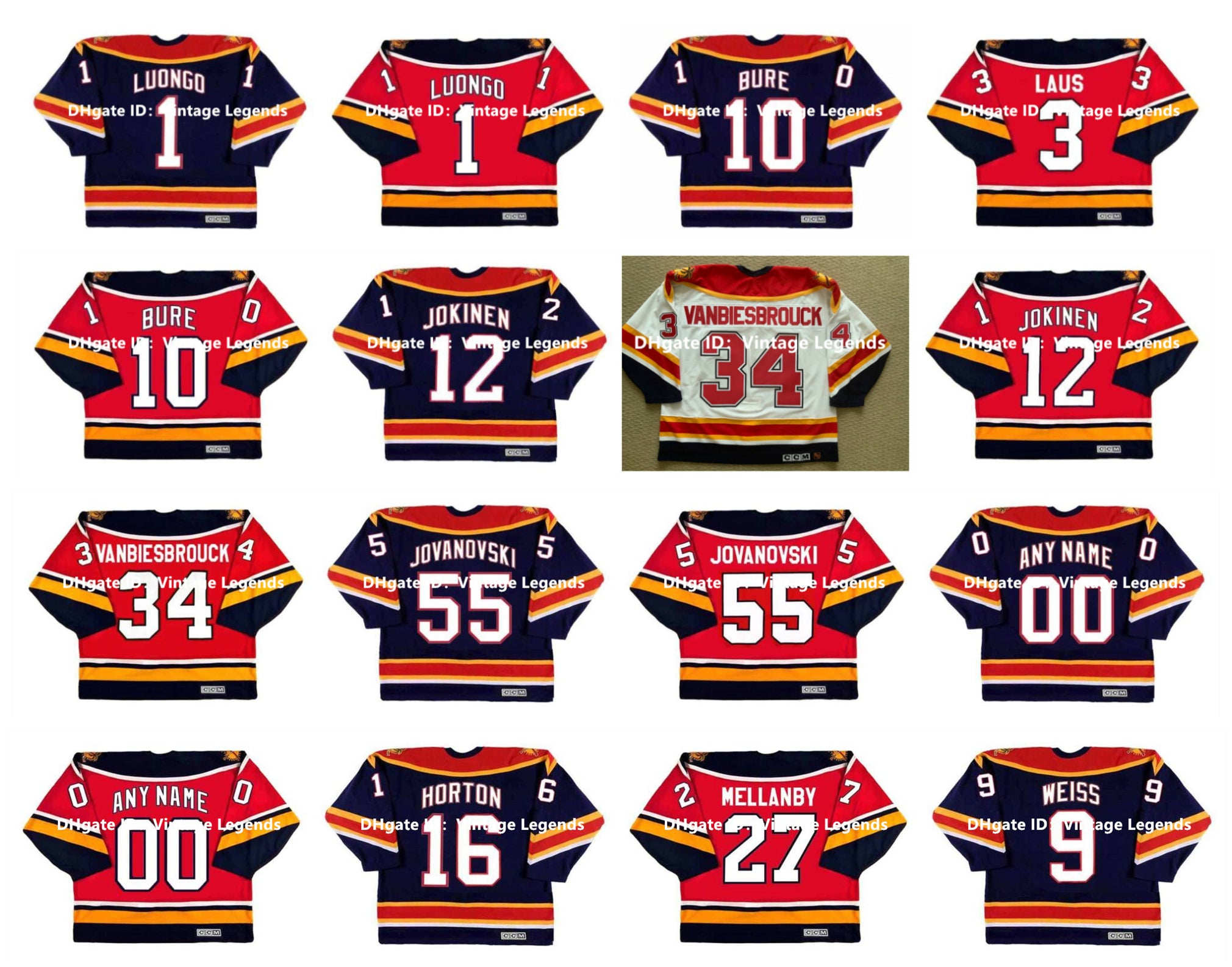 CCM Vintage Panthers Hockey Jersey Roberto Luongo PAVEL BURE OLLI JOKINEN JOHN VANBIESBROUCK ED JOVANOVSKI SCOTT MELLANBY NATHAN HORTON STEPHEN WEIS