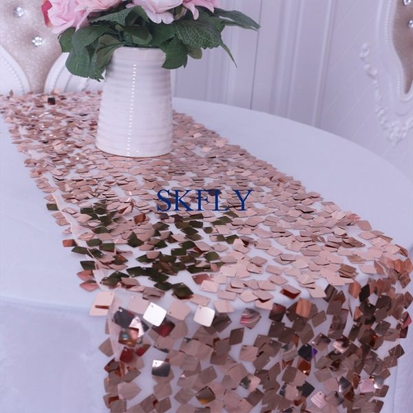 RU009SA custom made unique glitter sequence rose gold silver large square wedding ivory sequin table runner 220615