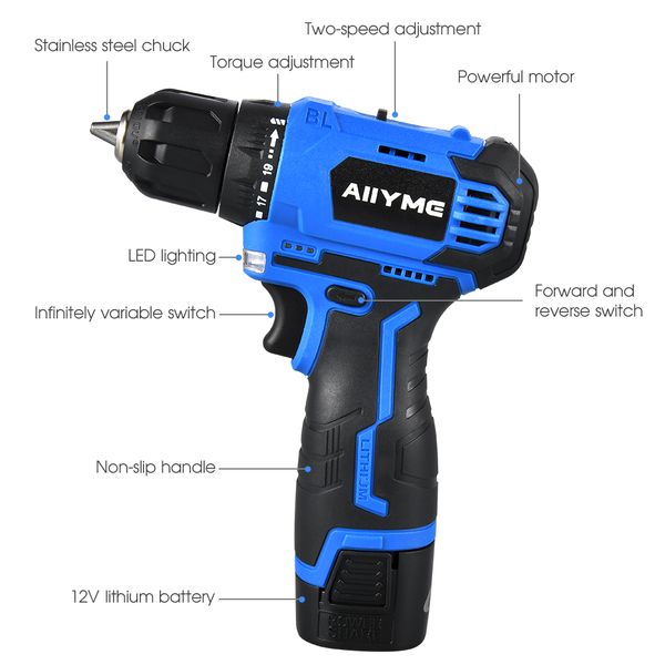 18V Brushless Electric Drill 45NM Cordless Screwdriver 2000mAh Lithium Battery Impact Drill For Wood Metal Drilling Power Tool