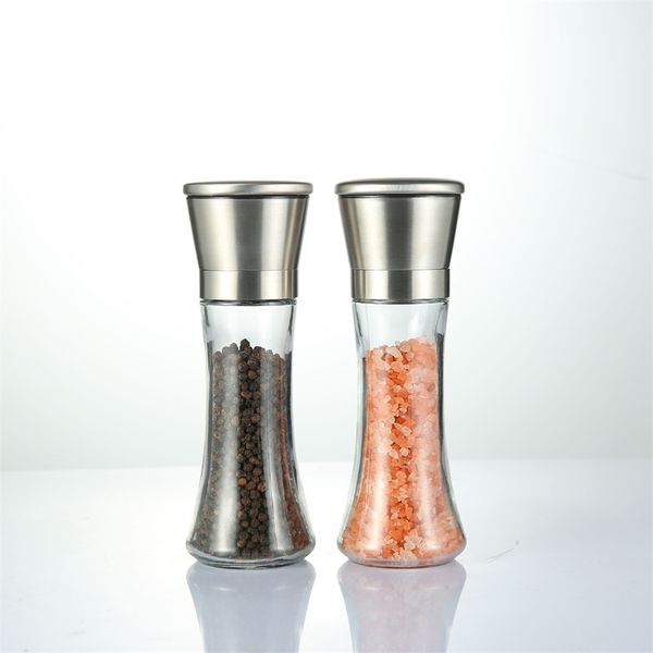 2 Pieces Pepper Grinder Mills Set Stainless Steel Salt and Spice Adjustable Ceramic Grinders