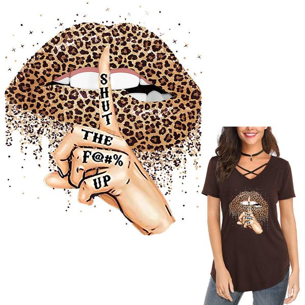 Sewing Notions Iron On Patches for Clothing Design Leopard Lips Heat Press Decals Washable DIY Thermal Transfer Stickers for Tshirt Jacket H