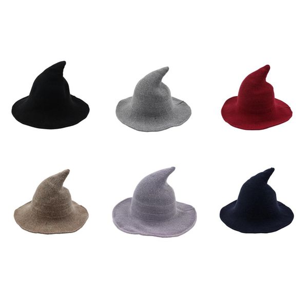 Halloween Witch Hat Diversified Along The Sheep Wool Cap Knitting Fisherman Hat Female Fashion Witch Pointed Basin Bucket June21