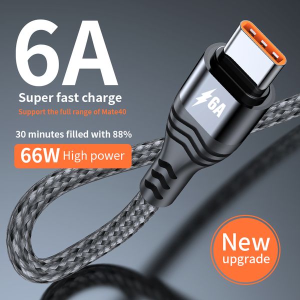 6A Super Faster charger 66W High power Type -C fast charging cables Durable braided phone cable is suitable for Apple iphone Samsung and Hua