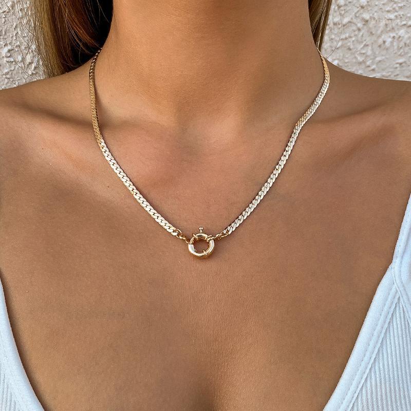 Pendant Necklaces Ingemark Minimalism Smooth Snake Flat Chain Necklace Punk OT Buckle Toggle Clasp Circle Short Choker Clavicle Link Women J
